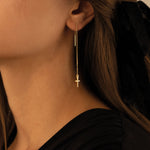 925 Sterling Silver Threader Cross Dangle Earring