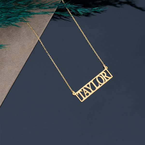 925 Sterling Silver Di̇kdörtgen Çerçeve İçi̇ İsi̇m Necklace