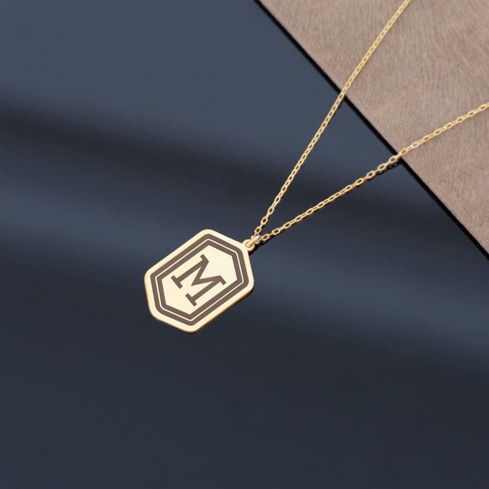 925 Sterling Silver Hexagon Initial Necklace