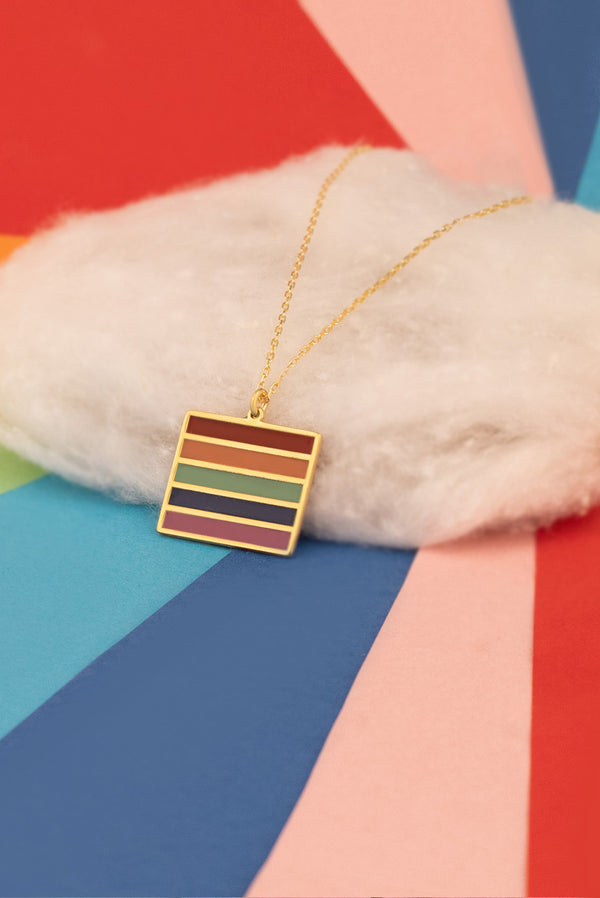 925 Sterling Silver Square Pride Flag Necklace