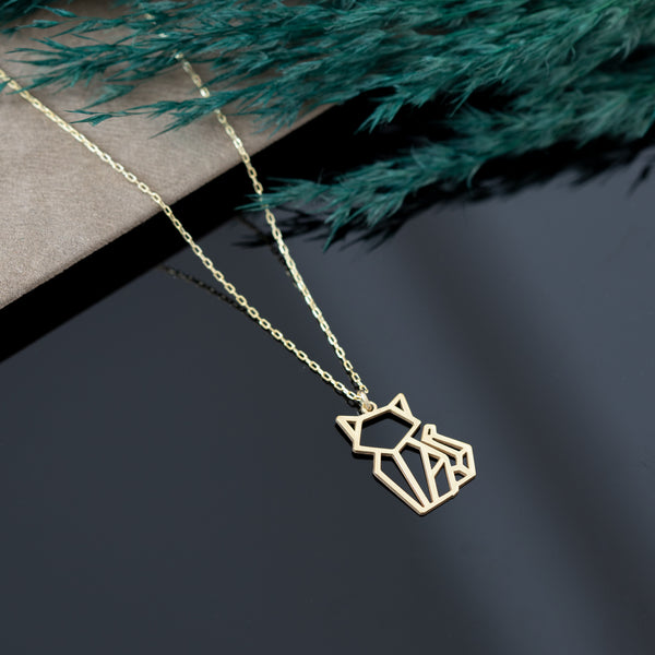 925 Sterling Silver Origami Cat Necklace