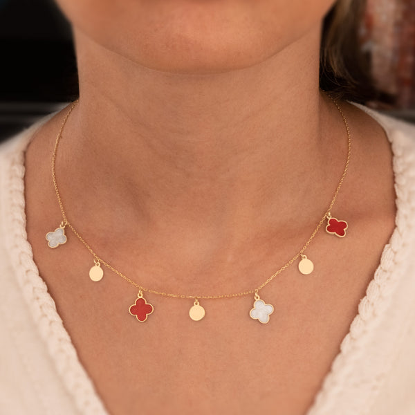 925 Sterling Silver Clover Enamel Necklace