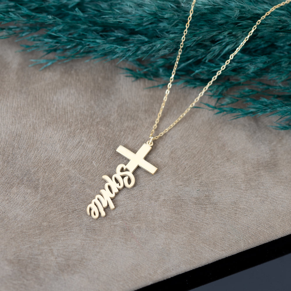 925 Sterling Silver Custom Name Cross Necklace