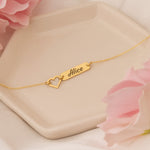 925 Sterling Silver Personalized Name Bar Bracelet With Heart