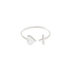 925 Sterling Silver Cross & Heart Open Ring