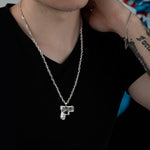 925 Sterling Silver Bold Force Chain Pistol Necklace