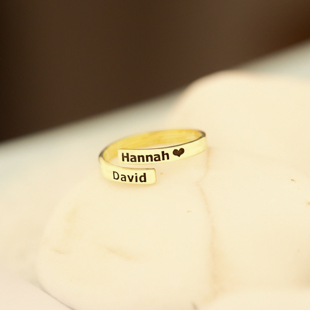 925 Sterling Silver Adjustable Two Name Wrap Ring