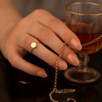 925 Sterling Silver Round Circle Düz Plaka Ring