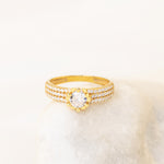 925 Sterling Silver Kenarlari 3 Sira Crystal Pave 6 Tirnakli Tek Taş Ring