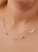925 Sterling Silver Personalized Two Name Necklace With Heart