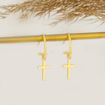 925 Sterling Silver Dangle Cross Huggie