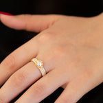 925 Sterling Silver Kenarlari 3 Sira Crystal Pave 6 Tirnakli Tek Taş Ring