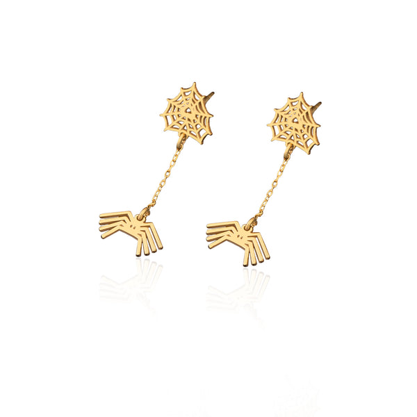 925 Sterling Silver Spider Web And Spider Earrings