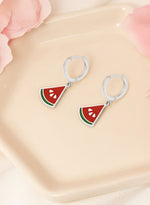 925 Sterling Silver Watermelon Hoop Earrings