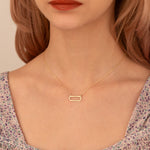925 Sterling Silver 14K Solid Gold Minimalist Rectangle Anniversary Necklace