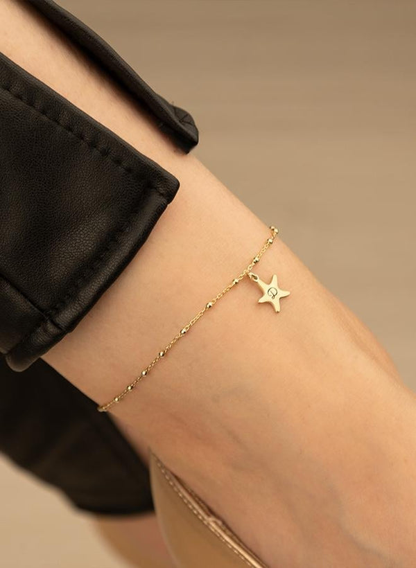 925 Sterling Silver Personalized Star Fish Anklet