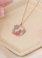 925 Sterling Silver Enamel Flower Cat Necklace
