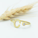 925 Sterling Silver Tiny Initial Birthstone Ring