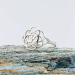 925 Sterling Silver Flower Of Life Om Symbol Ring