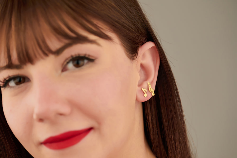 925 Sterling Silver Tiny Treble Clef And Note Earrings
