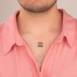 925 Sterling Silver Square Pride Flag Necklace