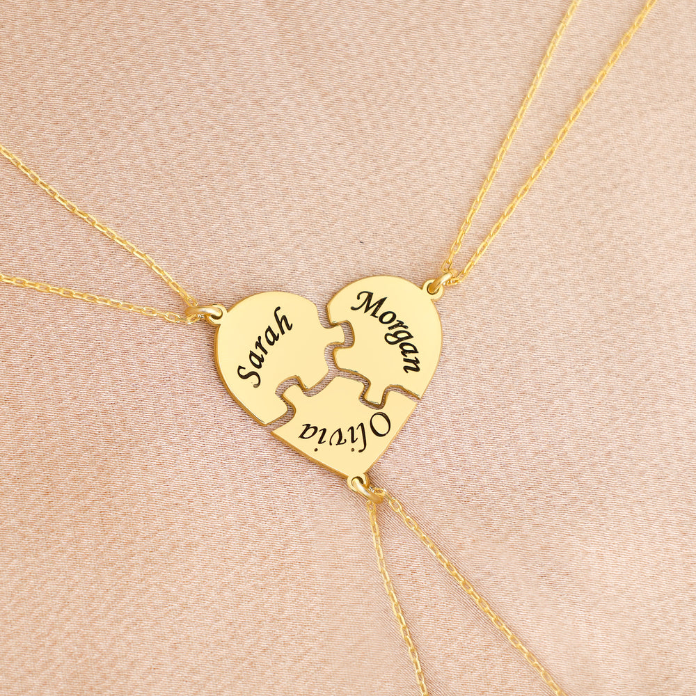 925 Sterling Silver 5 Piece Puzzle Heart Name Necklace