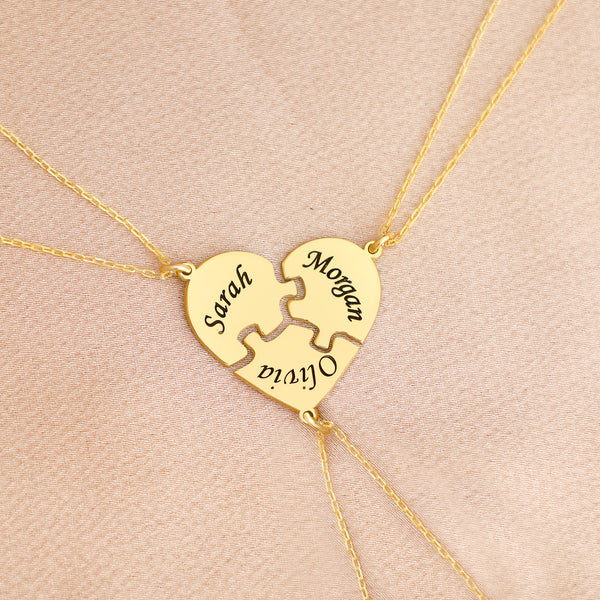 925 Sterling Silver 5 Piece Puzzle Heart Name Necklace