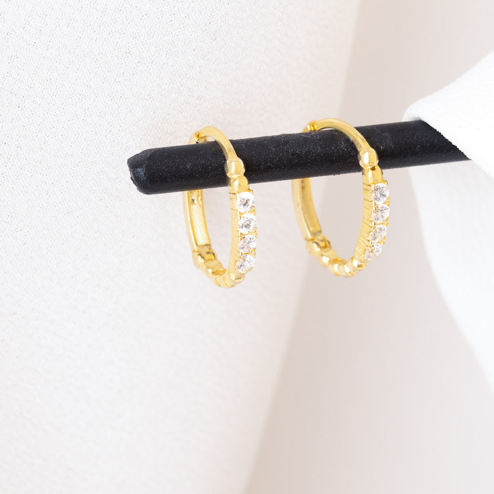 925 Sterling Silver Dört Taş Top Kabartmali Hoop Earrings 18 Mm