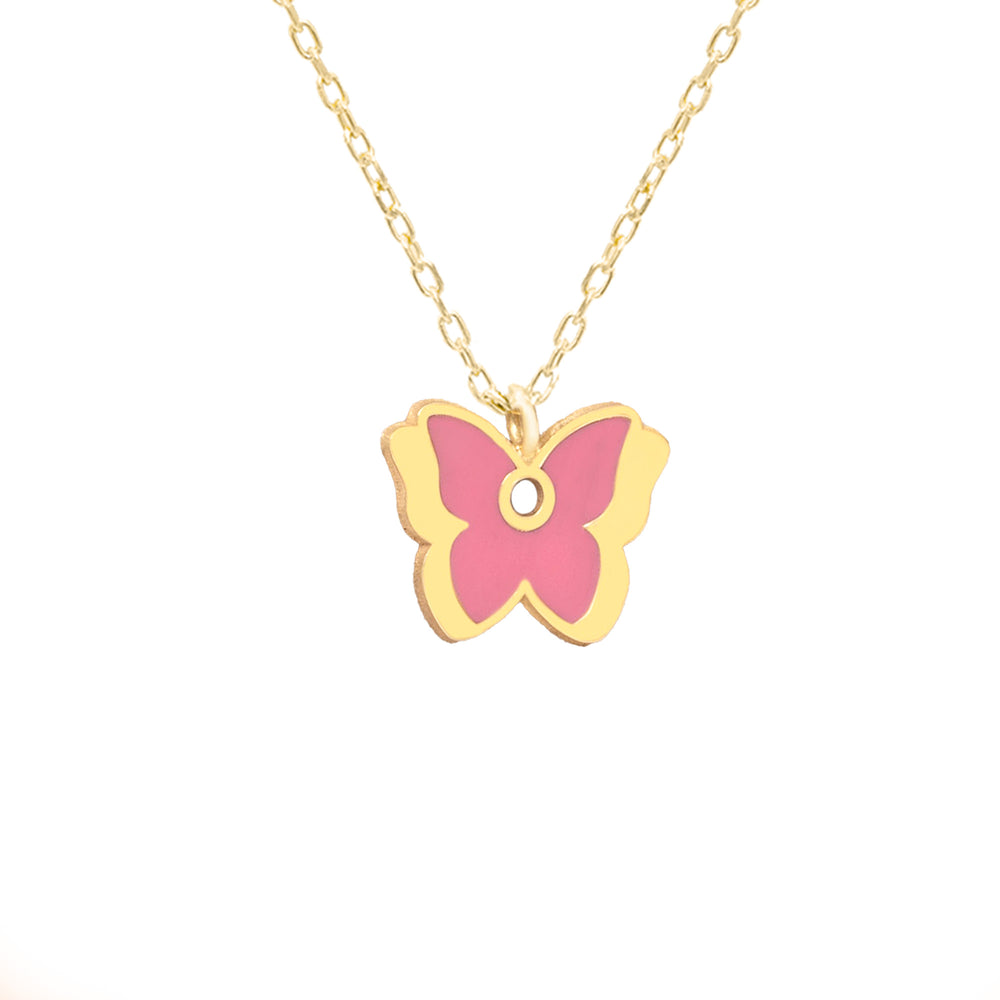 925 Sterling Silver Pink Enamel Butterfly Necklace