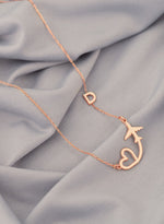925 Sterling Silver Plane And Heart With Initial Necklace