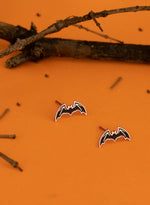 925 Sterling Silver Enamel Black Bat Studs