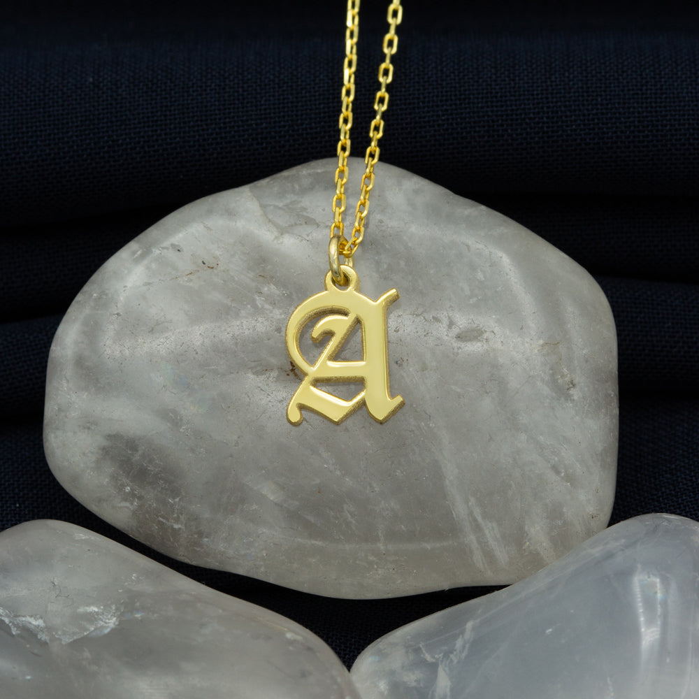 925 Sterling Silver Old English Inital Necklace