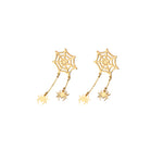 925 Sterling Silver Two Dangling Spider From Web Stud Earrings