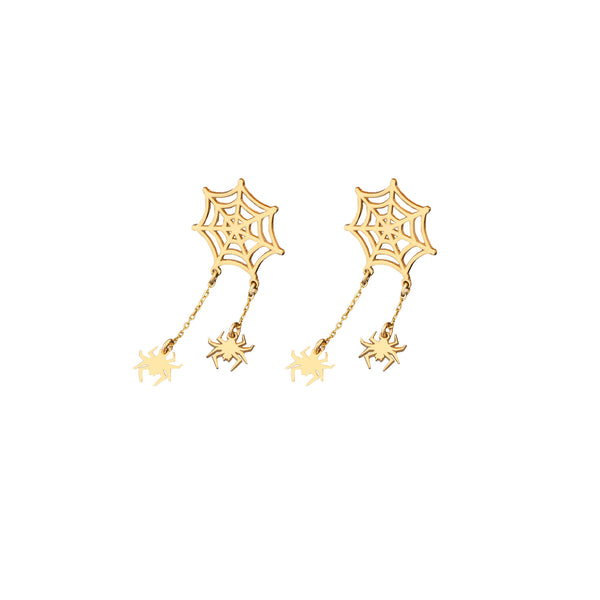 925 Sterling Silver Two Dangling Spider From Web Stud Earrings