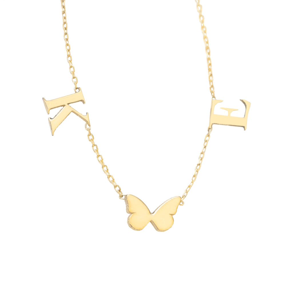 925 Sterling Silver Initial Letter Necklace With Butterfly