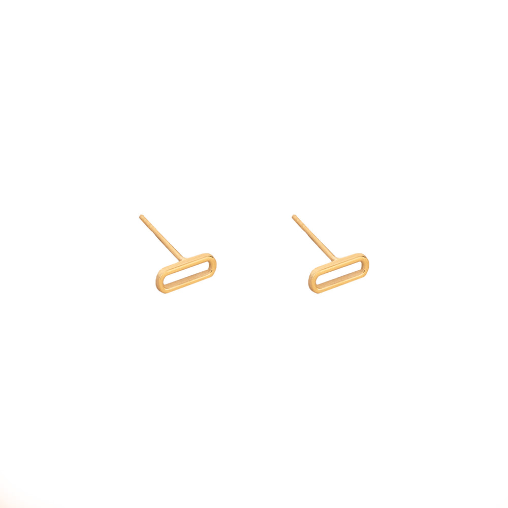 925 Sterling Silver 14K Solid Gold Geometric Horizontal Rectangle Stud Earrings