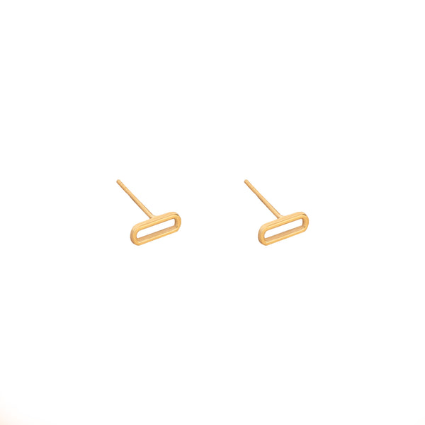 925 Sterling Silver 14K Solid Gold Geometric Horizontal Rectangle Stud Earrings