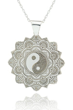 925 Sterling Silver Life Of Flower Mandala With Yin Yang Necklace