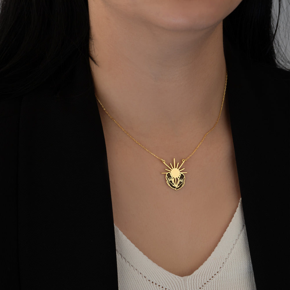 925 Sterling Silver Abstract Two Halves Of Face Necklace