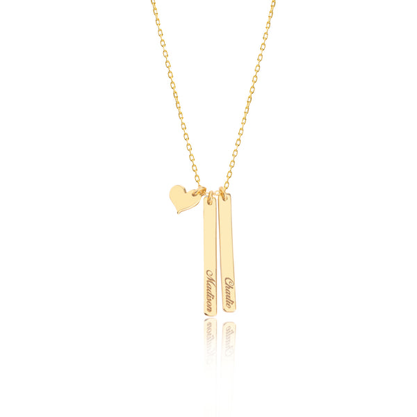 925 Sterling Silver Two Bar And Heart Necklace