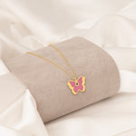 925 Sterling Silver Pink Enamel Butterfly Necklace