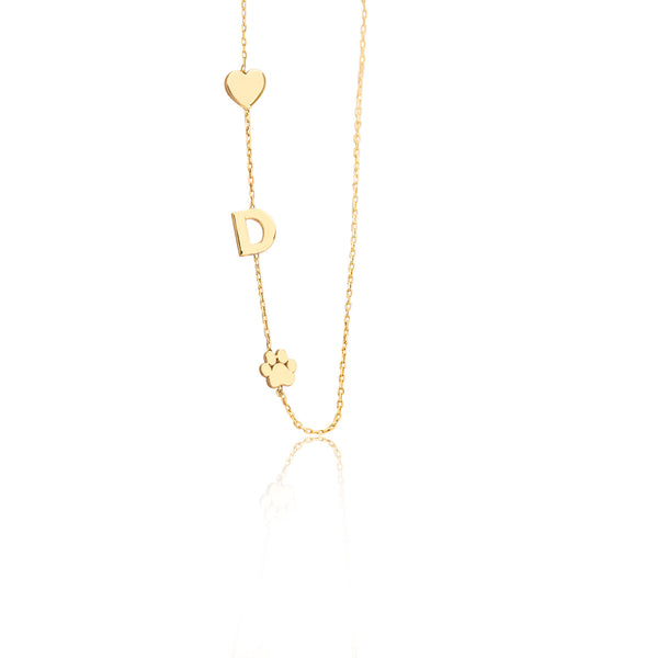 925 Sterling Silver Heart, Letter, Paw Necklace