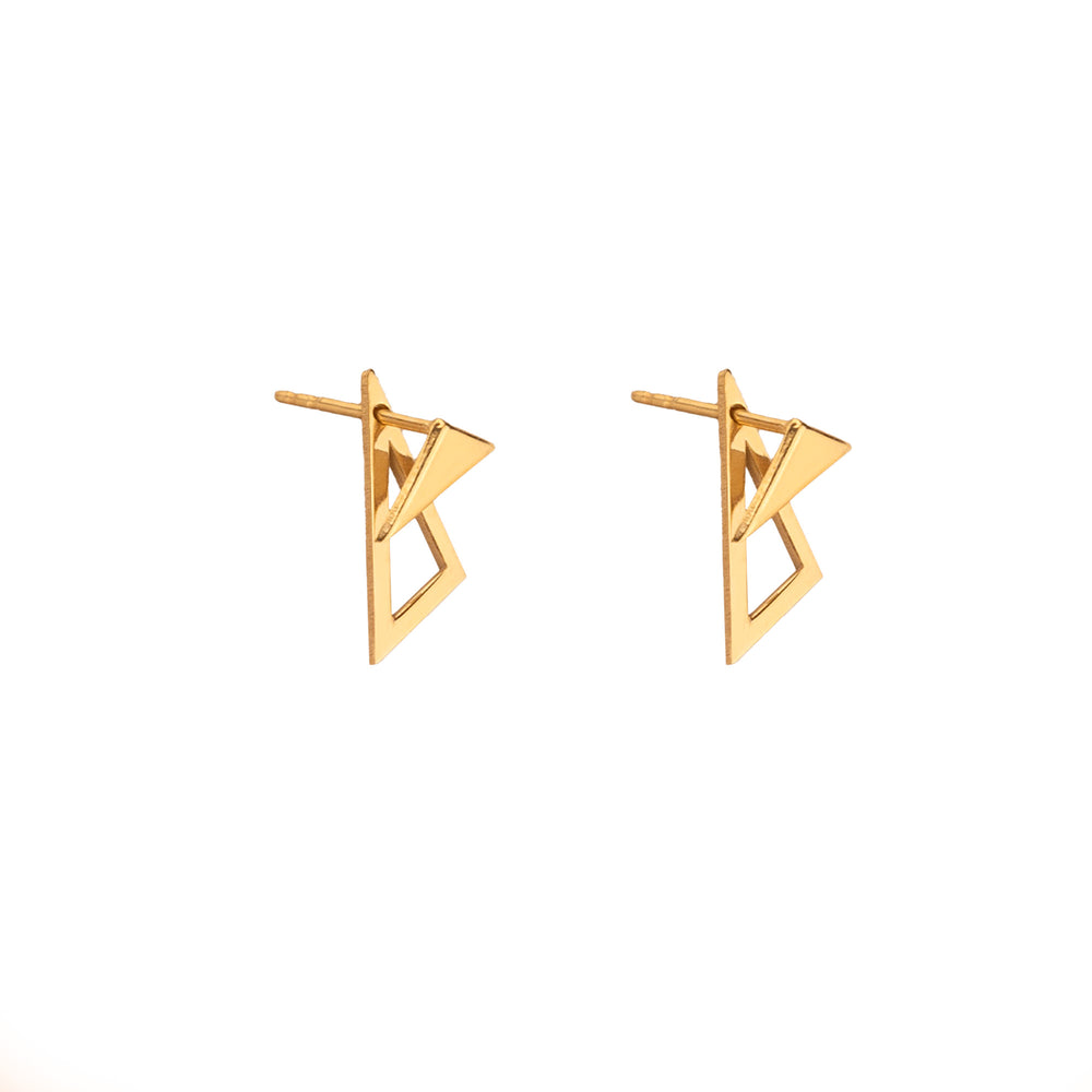 925 Sterling Silver 14K Solid Gold Geometric Triangle Ear Jacket Earrings