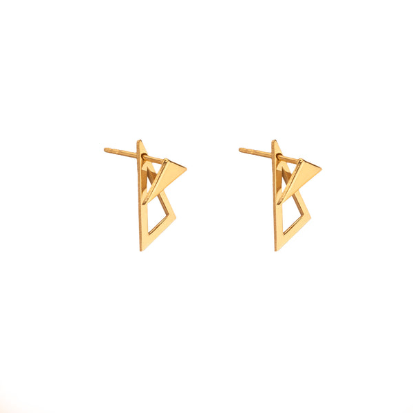 925 Sterling Silver 14K Solid Gold Geometric Triangle Ear Jacket Earrings