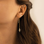 925 Sterling Silver Threader Hollow Cross Dangle Earring
