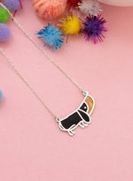 925 Sterling Silver Enamel Dachshund Dog Necklace