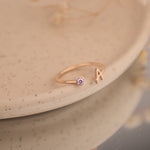 925 Sterling Silver Adjustable Initials Ring With Birthstone