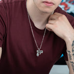 925 Sterling Silver Chain Link Gun Pistol Necklace