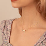 925 Sterling Silver 14K Solid Gold Minimalist Rectangle Anniversary Necklace