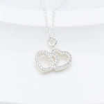 925 Sterling Silver Double Heart Necklace With Cz Diamond